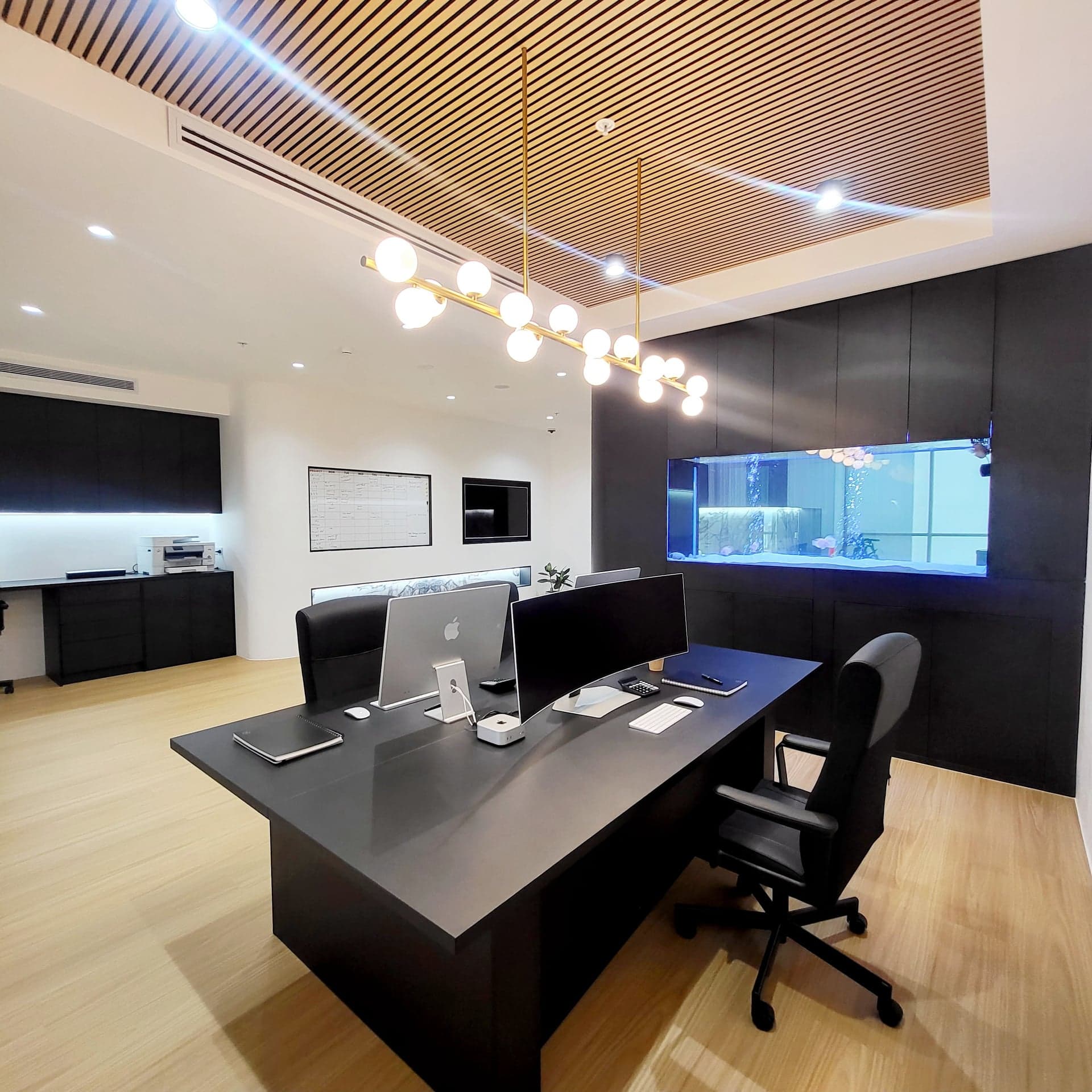 Office interior with timber ceiling