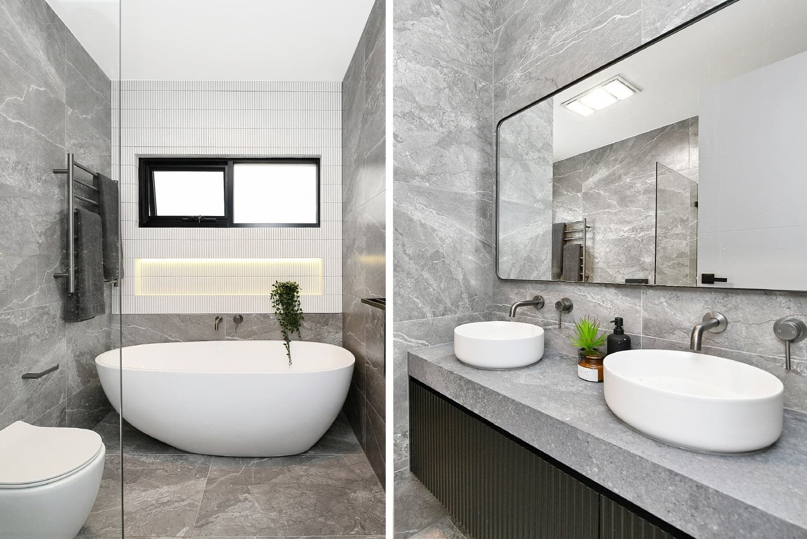 Bathroom with freestanding bath and double vanity